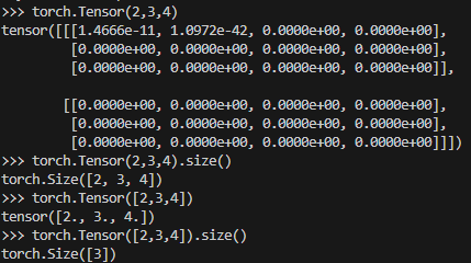 torch.Tensor(2,3,4) と torch.Tensor([2,3,4])